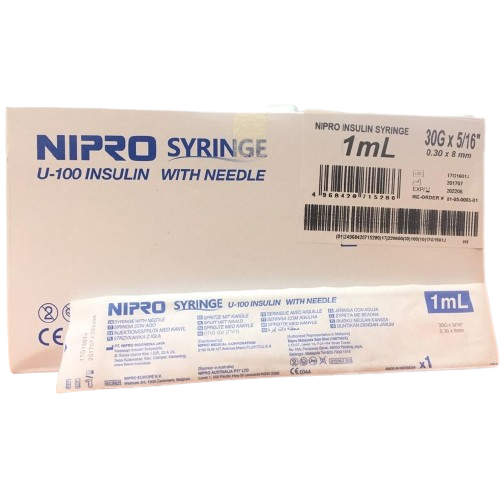 NIPRO Syringe U-100 Insulin with Needle 1ml 100Pcs Box Online